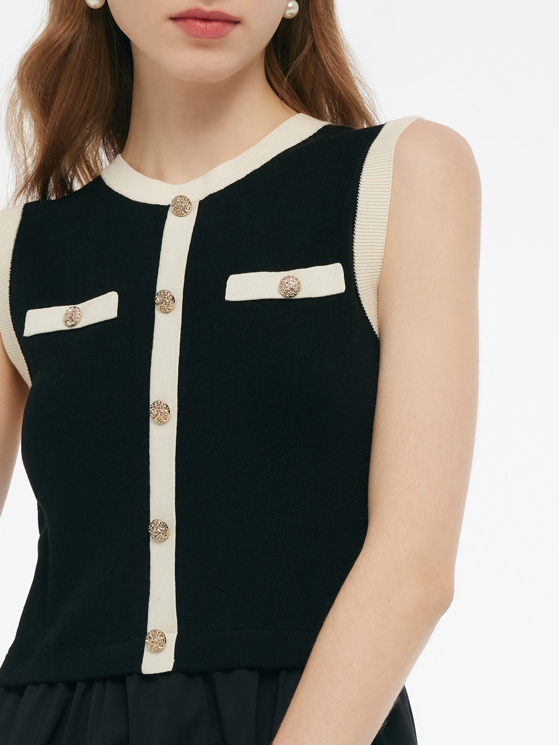 Lyocell Contrast Trim Patchwork Women Vest Midi Dress