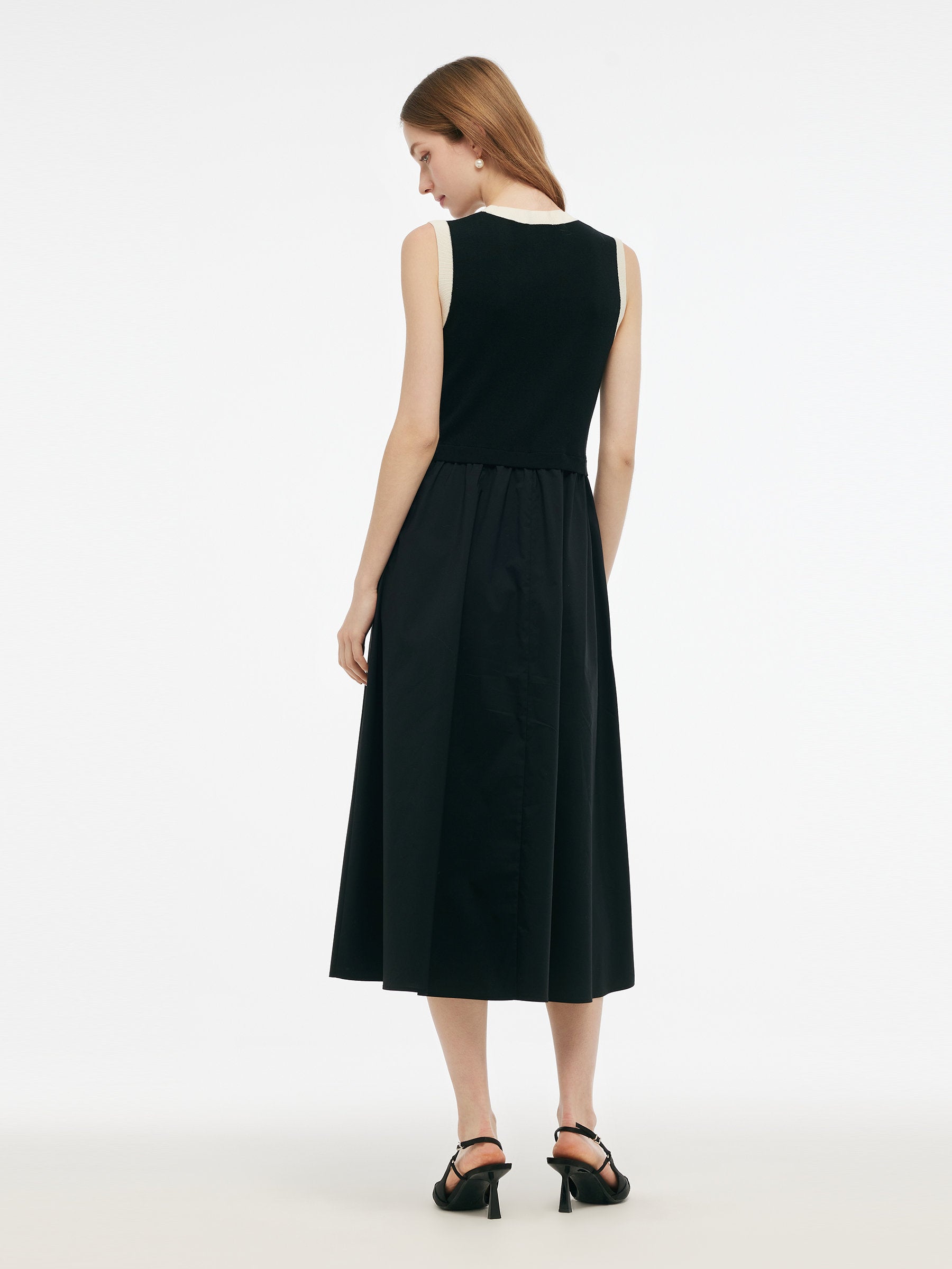 Lyocell Contrast Trim Patchwork Women Vest Midi Dress