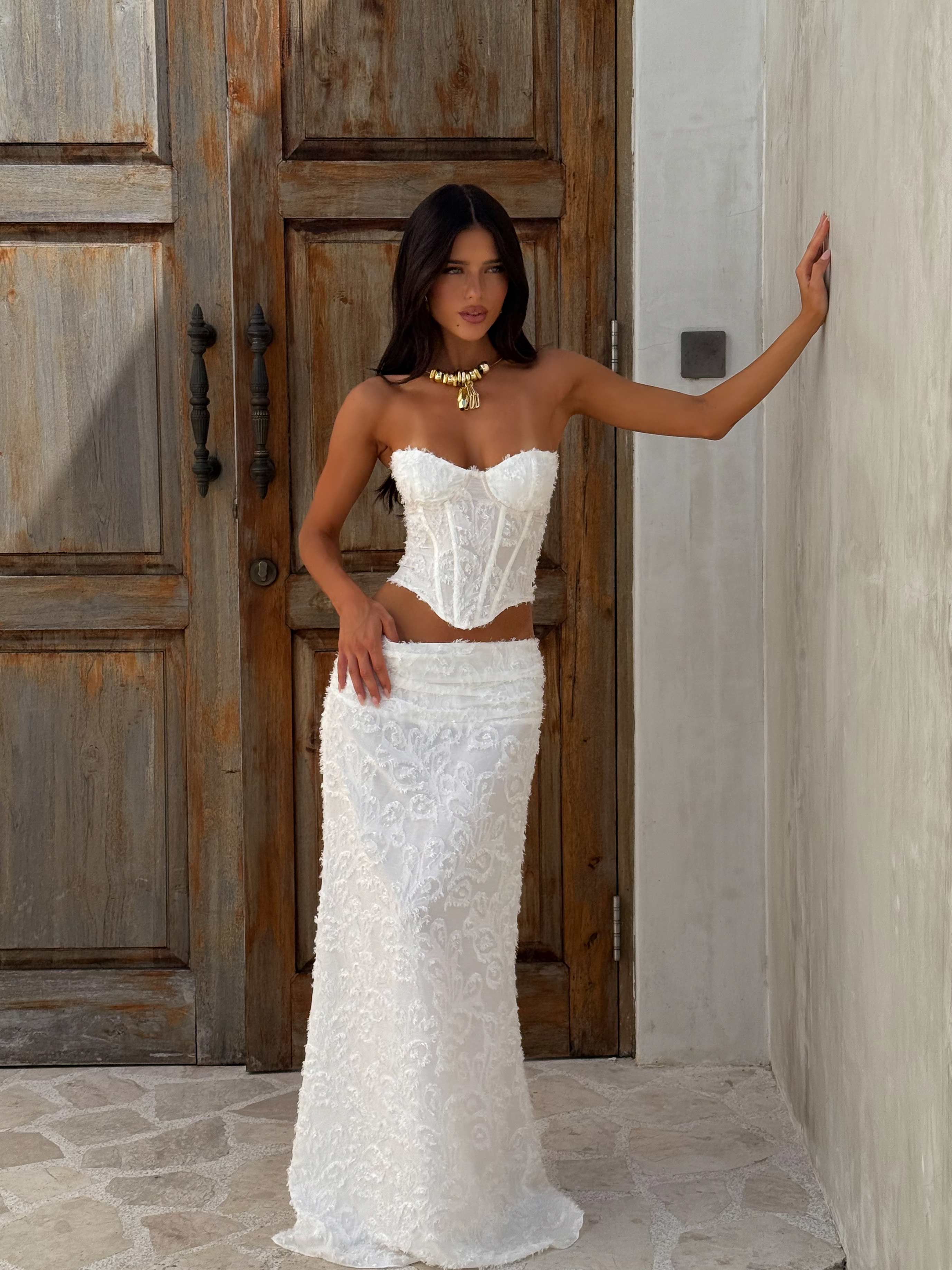 Celeste Lace Maxi Skirt – Ivory Bloom