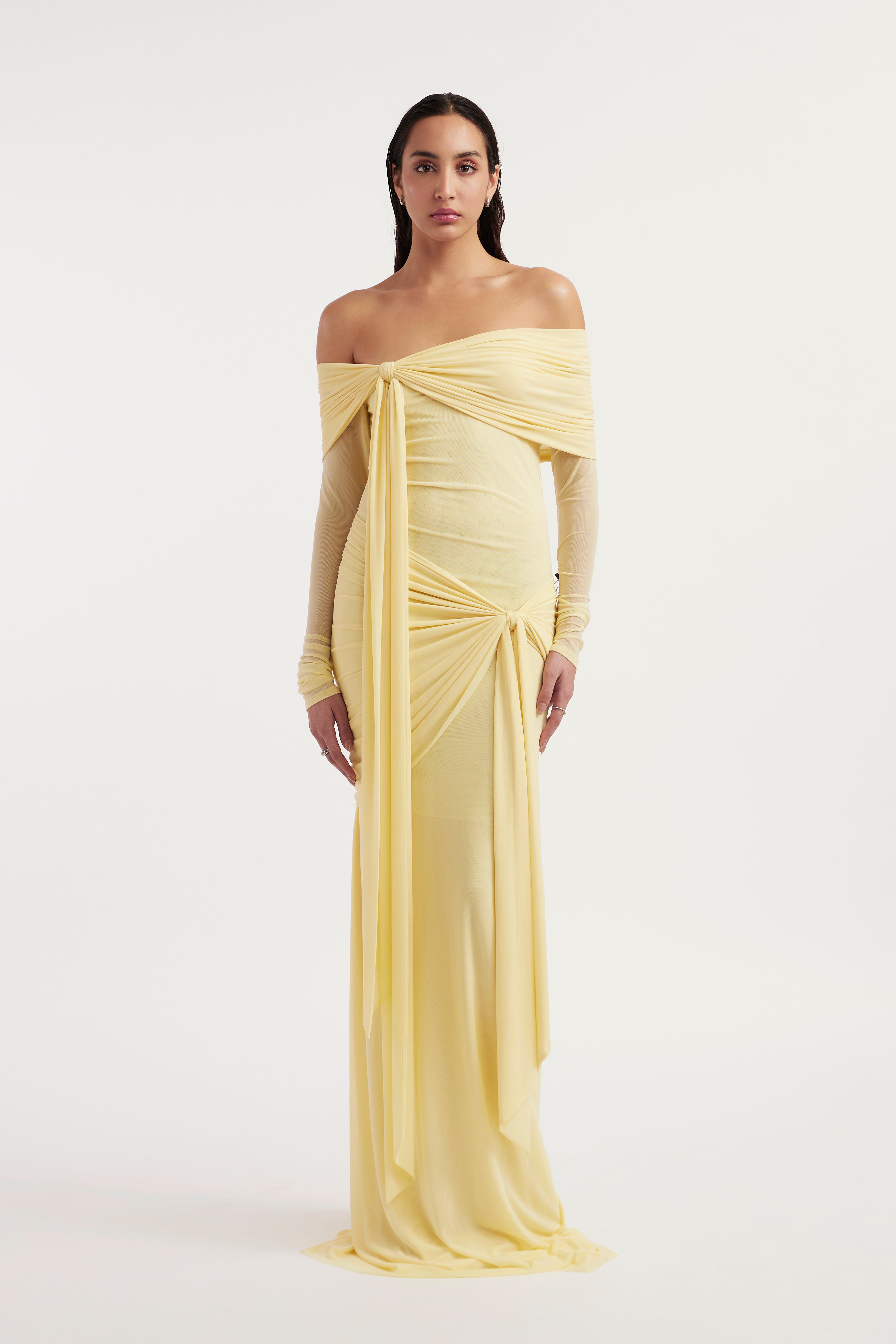 Celina Off-Shoulder Gown – Butter Yellow