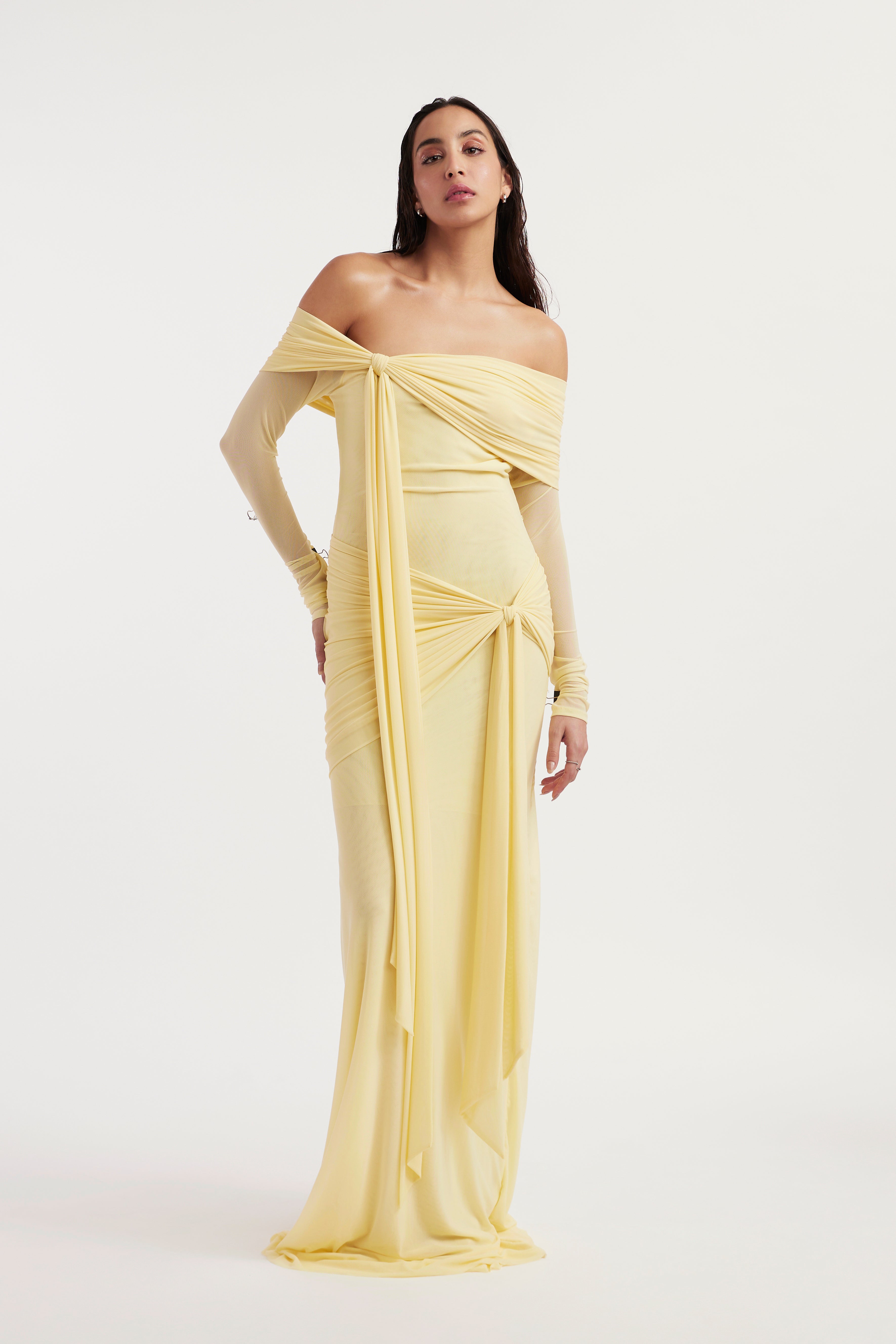 Celina Off-Shoulder Gown – Butter Yellow