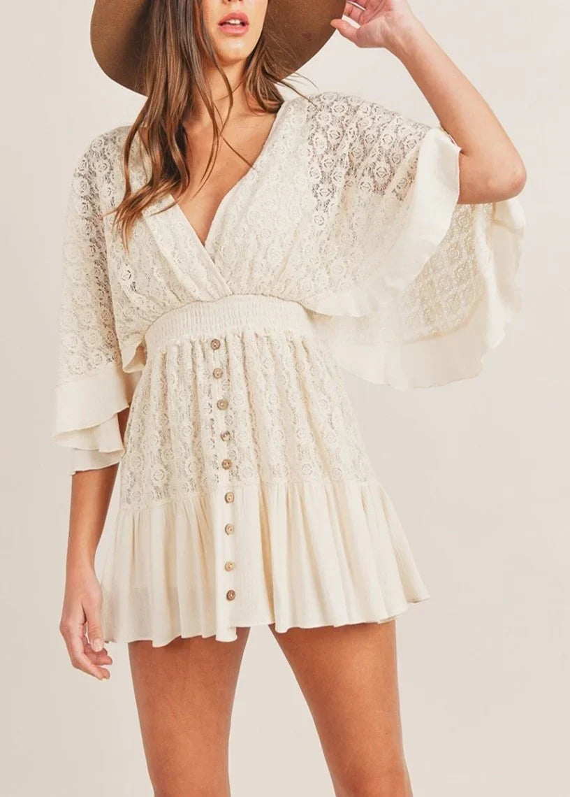 Isla Lace Romper – Soft Cream
