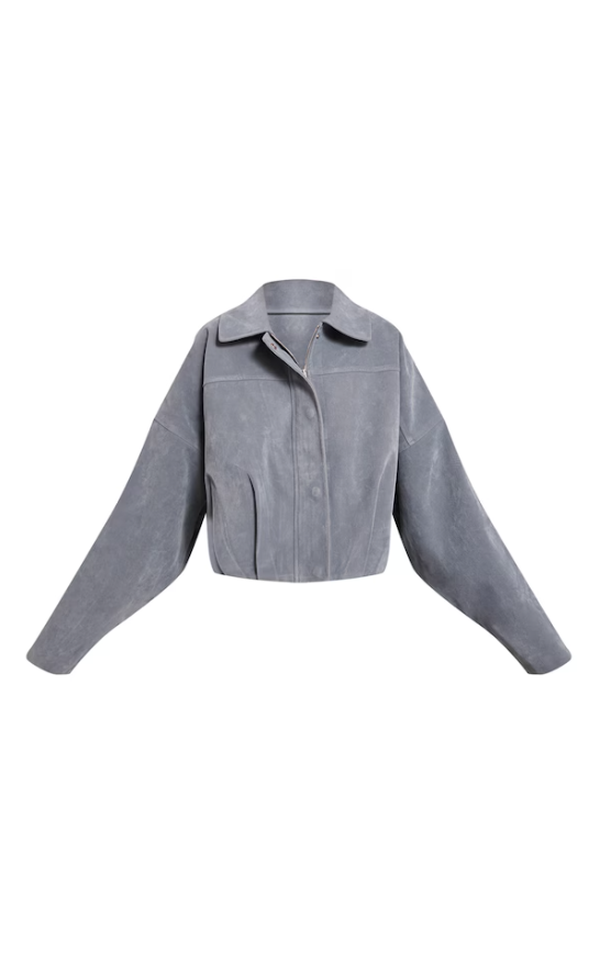 Blue Suede-Look Bomber Jacket