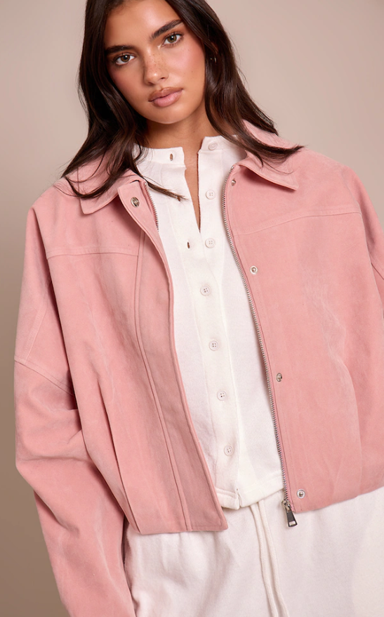 Blue Suede-Look Bomber Jacket