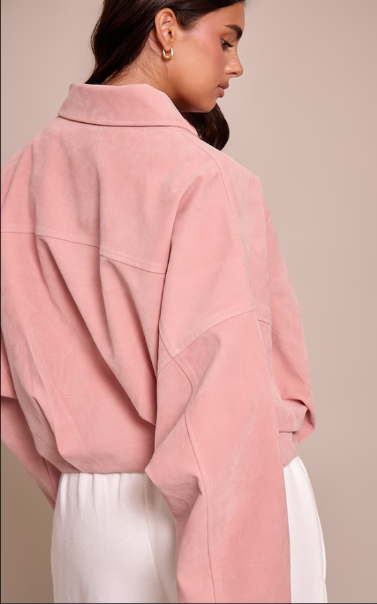 Blue Suede-Look Bomber Jacket