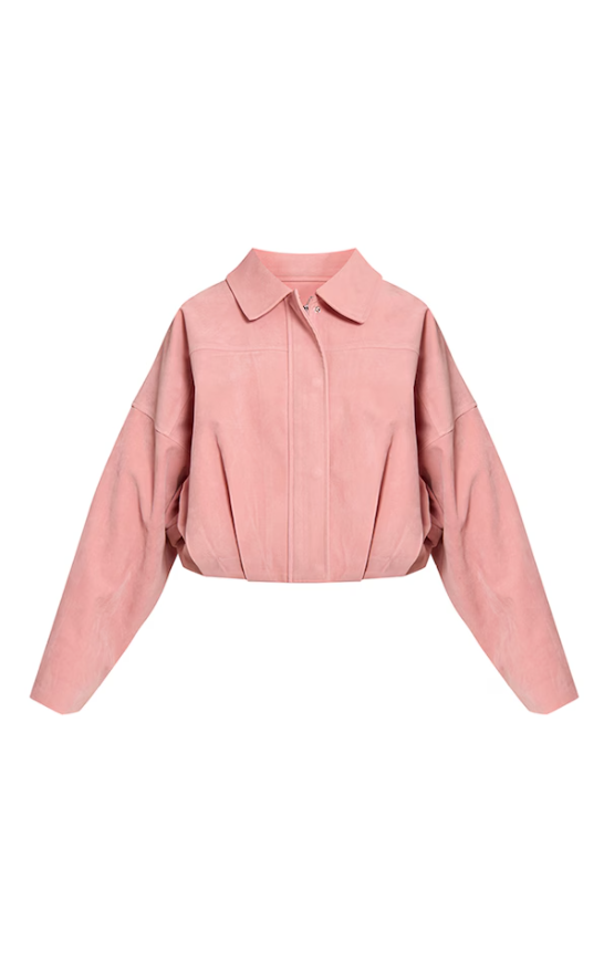 Blue Suede-Look Bomber Jacket