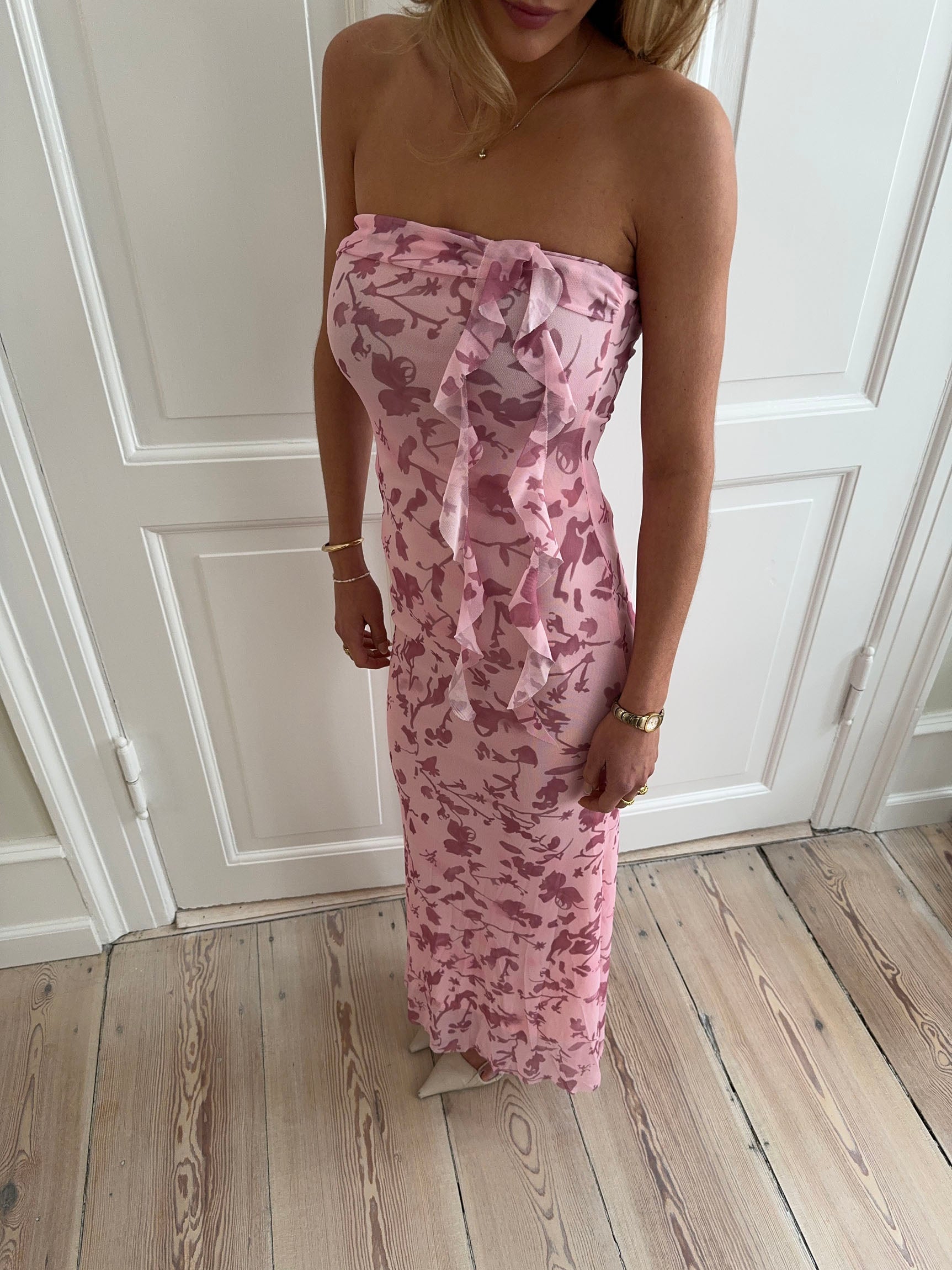 Charlot maxi dress w. flowers - Pink
