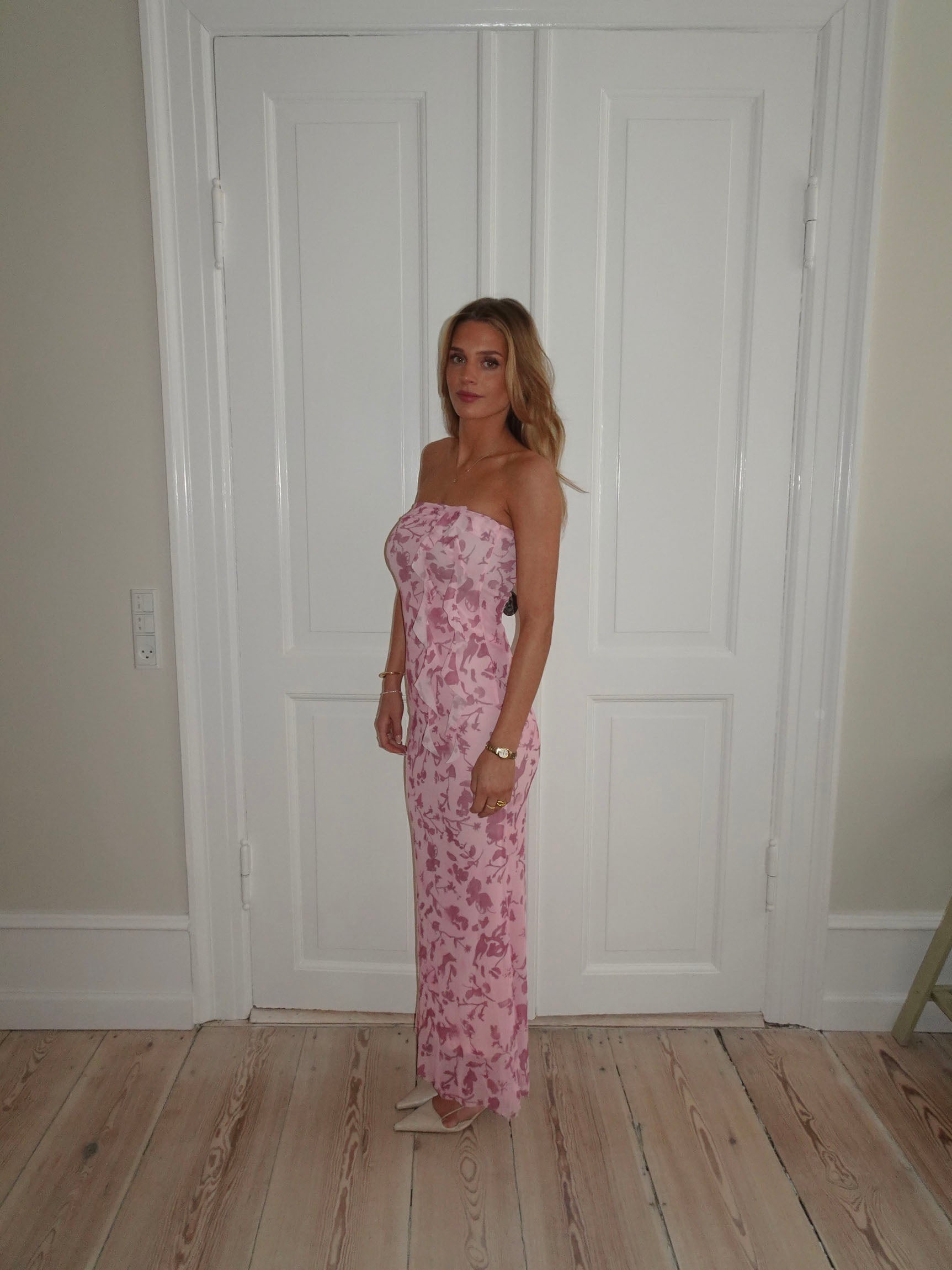 Charlot maxi dress w. flowers - Pink