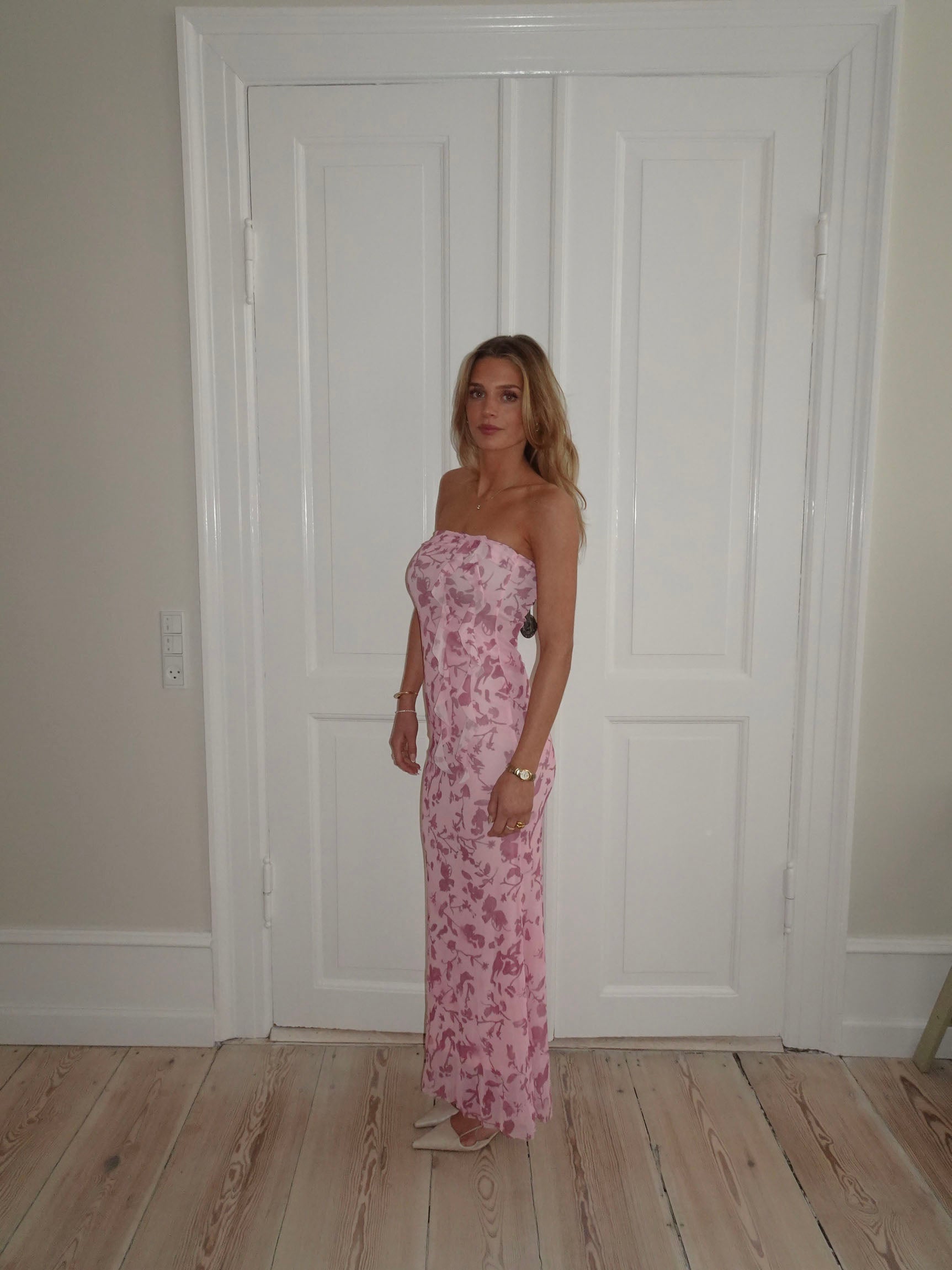 Charlot maxi dress w. flowers - Pink