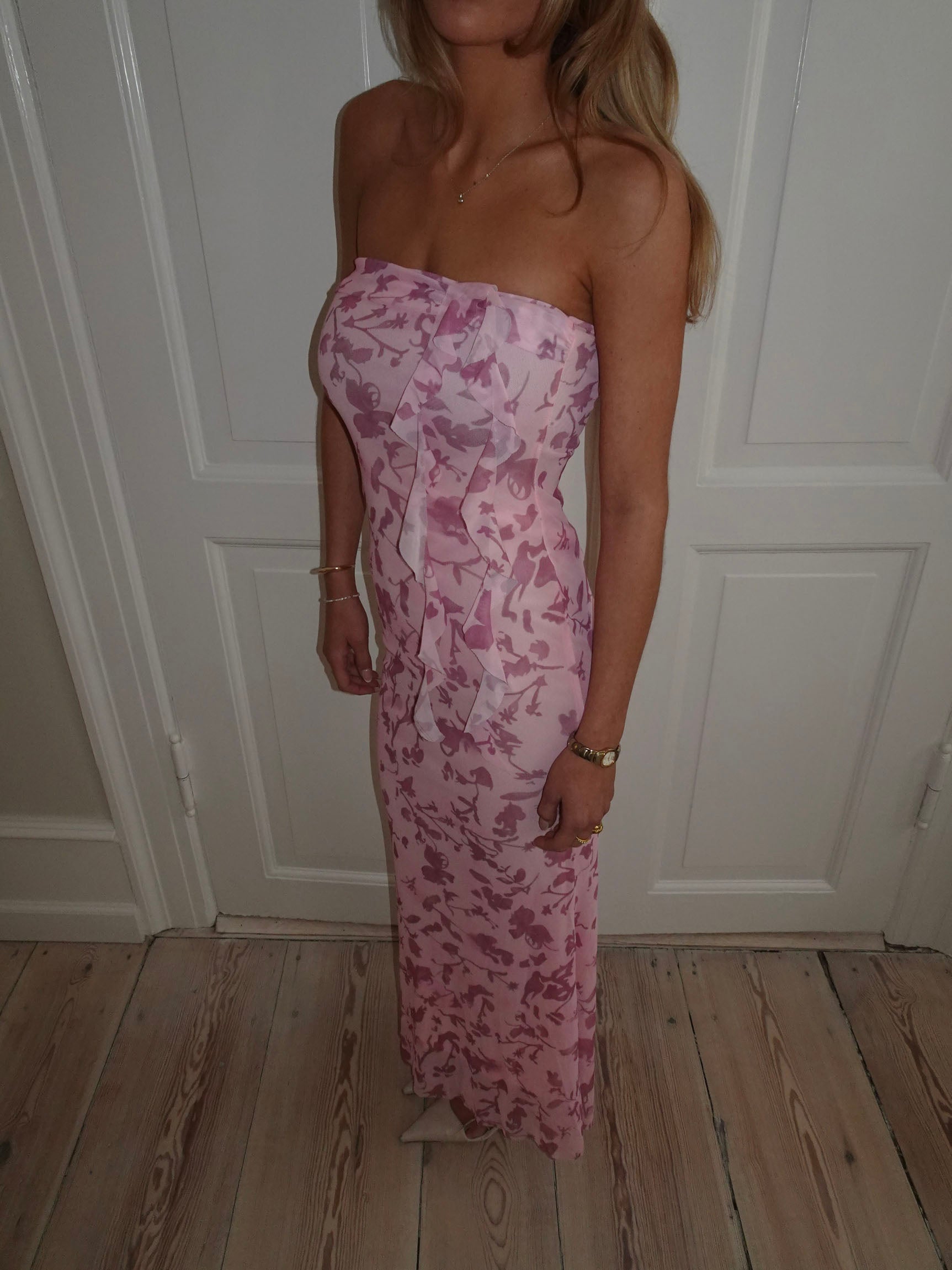 Charlot maxi dress w. flowers - Pink